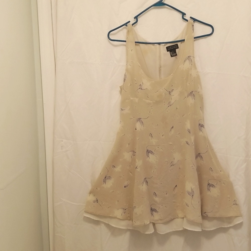Beige & Blue spunky, summer mini dress. Sleeveless with scoop neckline
